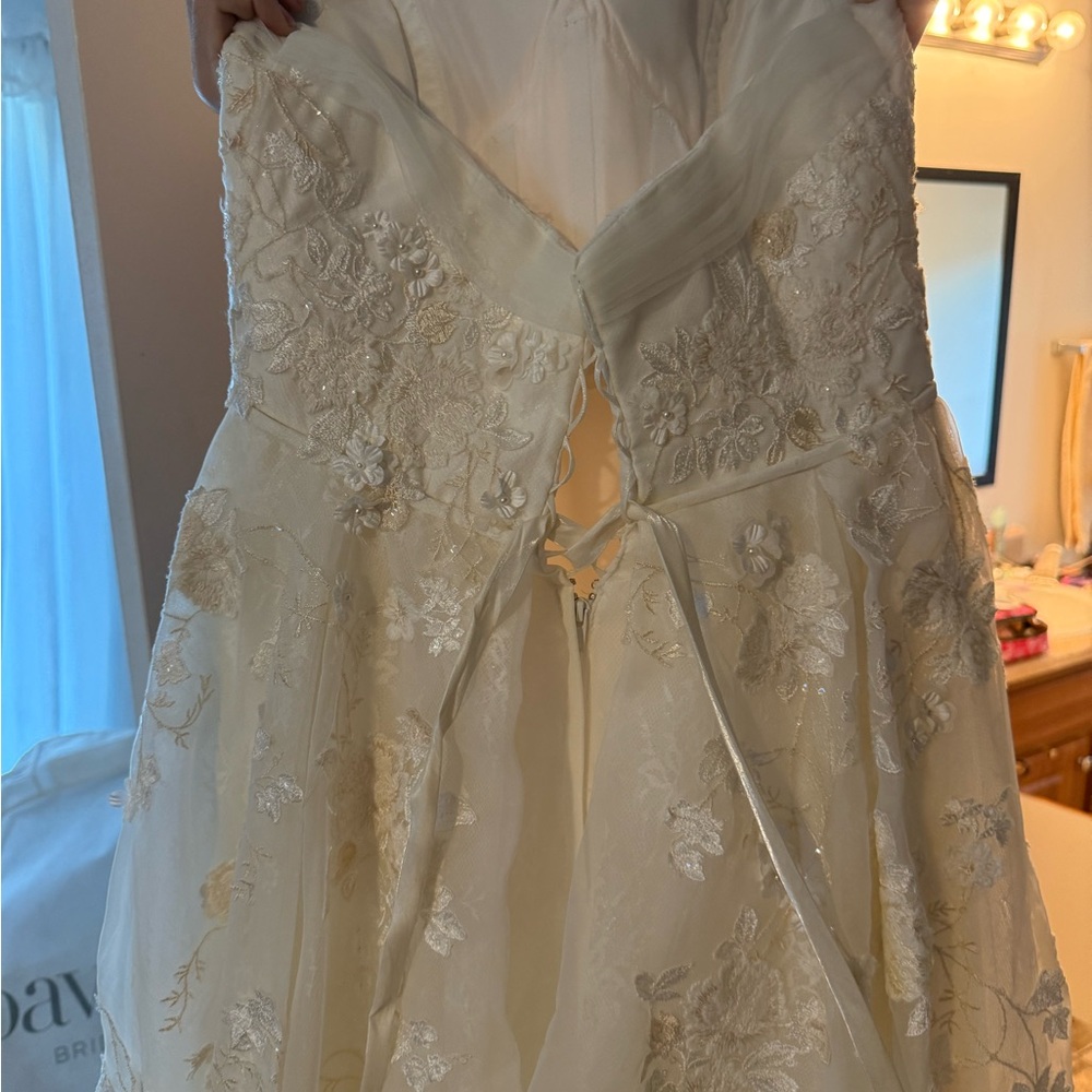Oleg Cassini Strapless Embroidered Lace Wedding Dress in Ivory - Picture 4 of 11